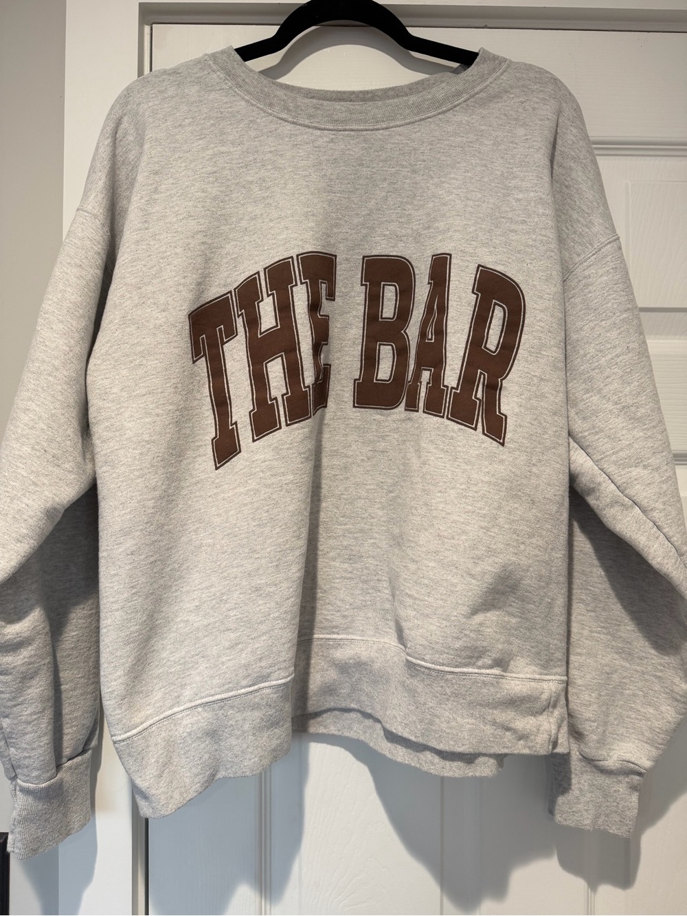 Auth. ✅ THE BAR Varsity Crewneck in “LT Heather Grey/Chocolate” Size Large🩶🤎 - Picture 2 of 7